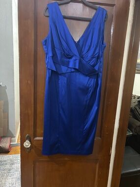 Donna Ricco Royal Blue Sleeveless Wrap Midi Dress